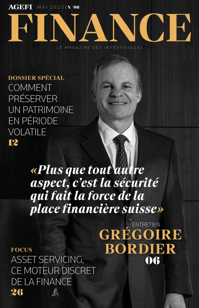Finance magazine cover with businessman smiling