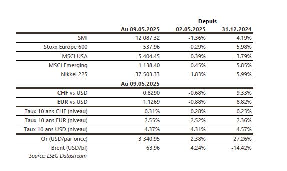 Financial index and currency performance table for May 2025.