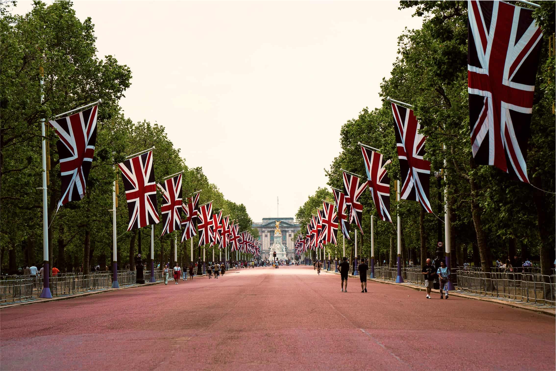The Mall in London lined with Union Jack flags.